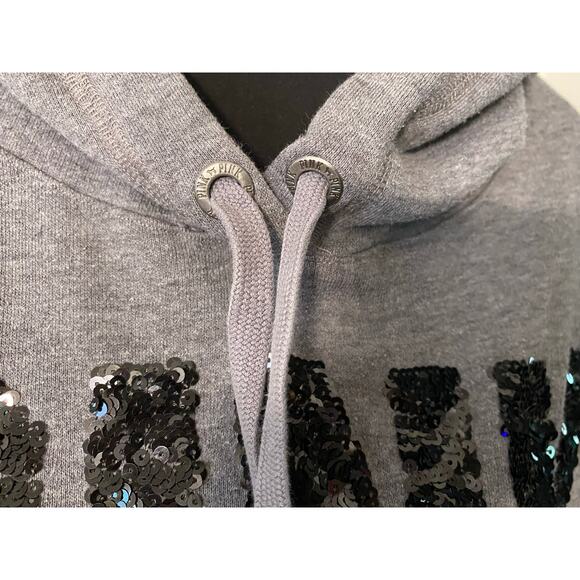 Victoria’s Secret PINK Sequin Leopard Colorblock Hoodie Sweatshirt Med Bling - Picture 5 of 9